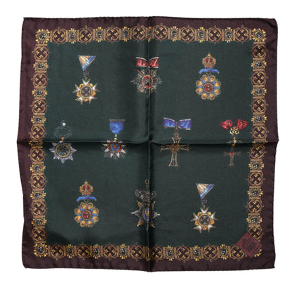 Green Medals Silk Square Foulard Scarf
