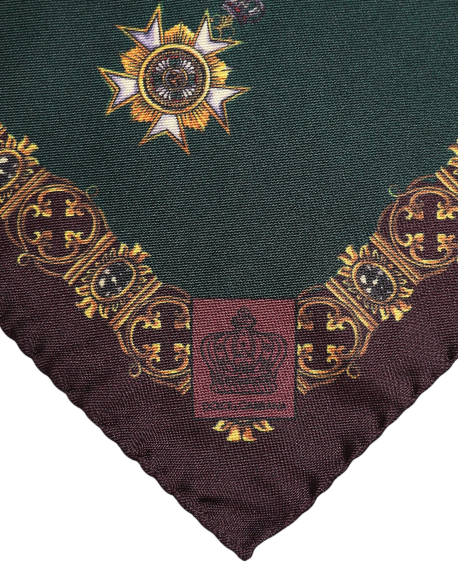 Green Medals Silk Square Foulard Scarf