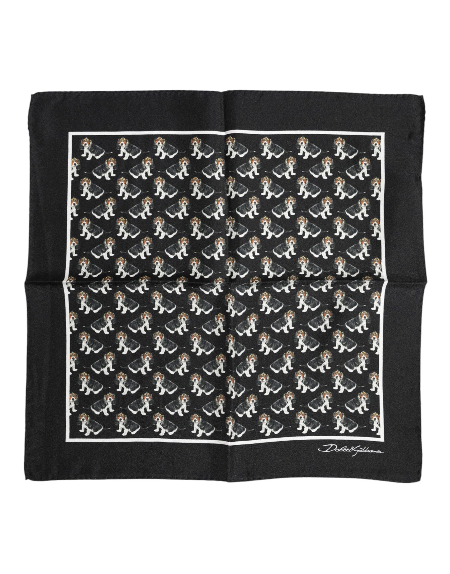 Black Dog Print Silk Square Foulard Scarf