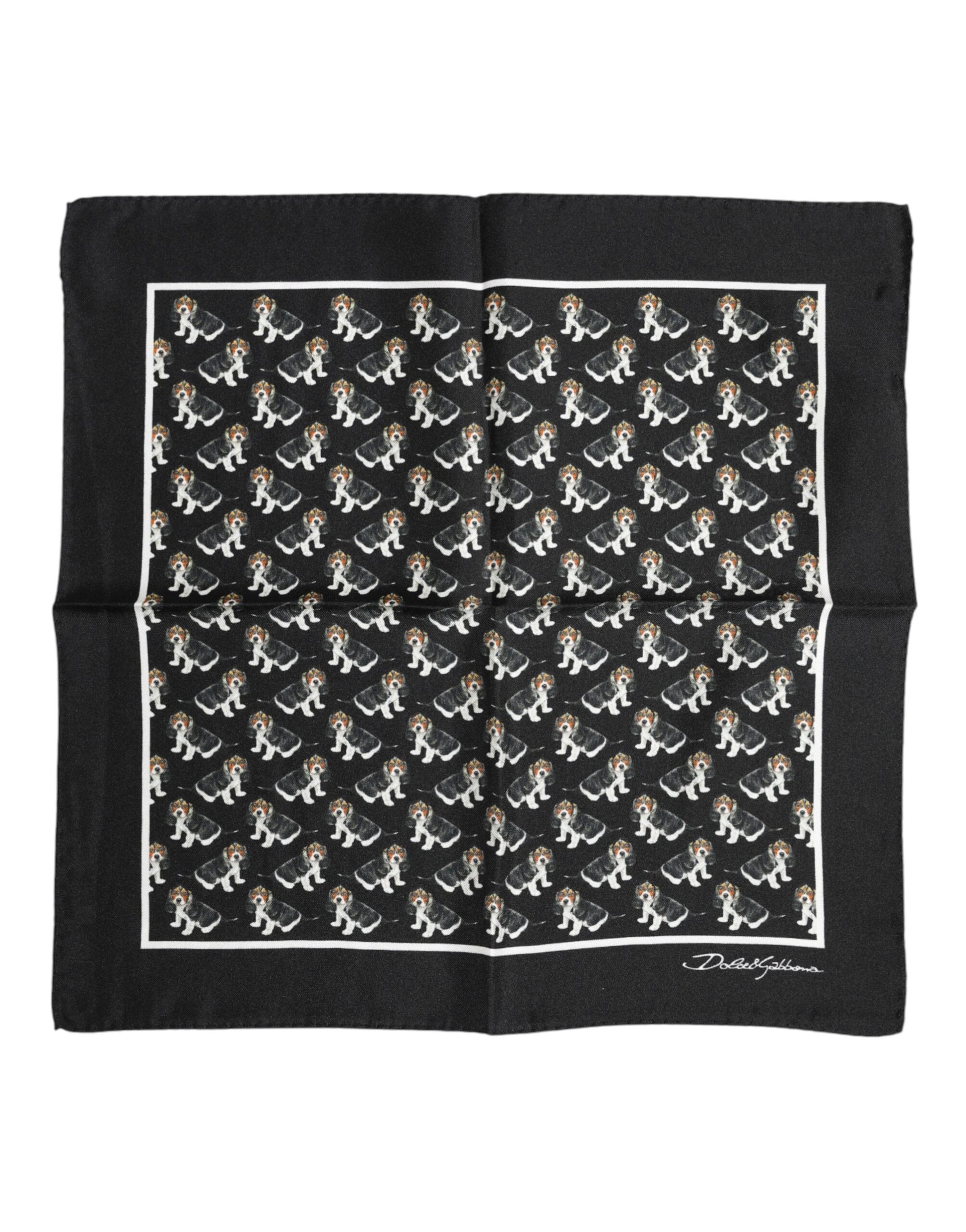 Black Dog Print Silk Square Foulard Scarf