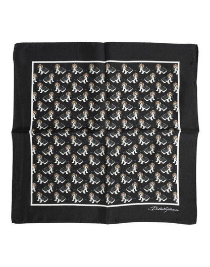 Black Dog Print Silk Square Foulard Scarf