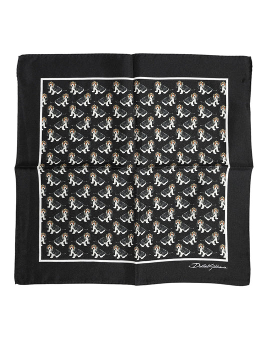 Black Dog Print Silk Square Foulard Scarf