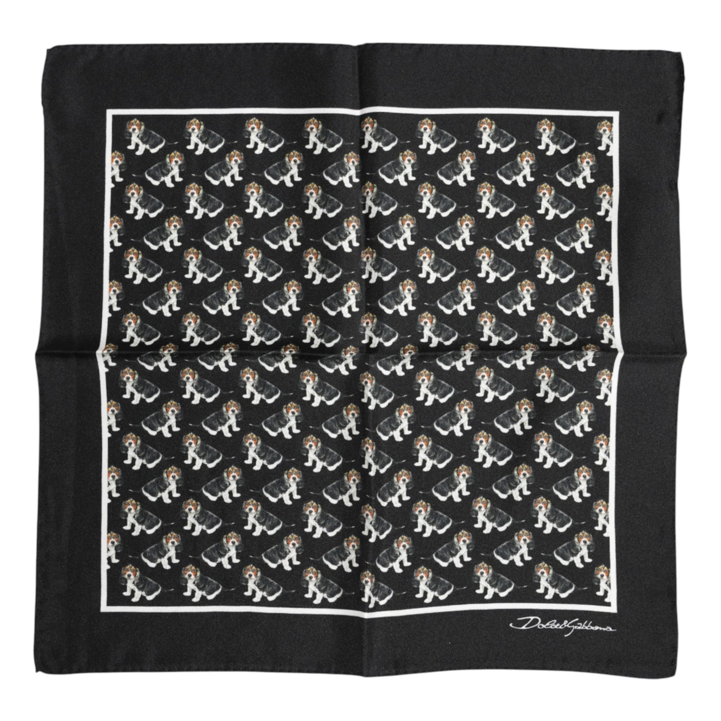 Black Dog Print Silk Square Foulard Scarf