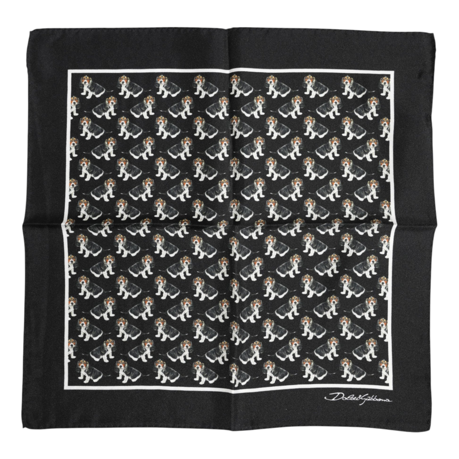 Black Dog Print Silk Square Foulard Scarf