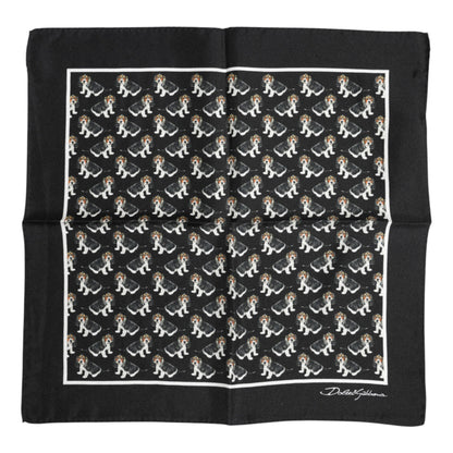 Black Dog Print Silk Square Foulard Scarf