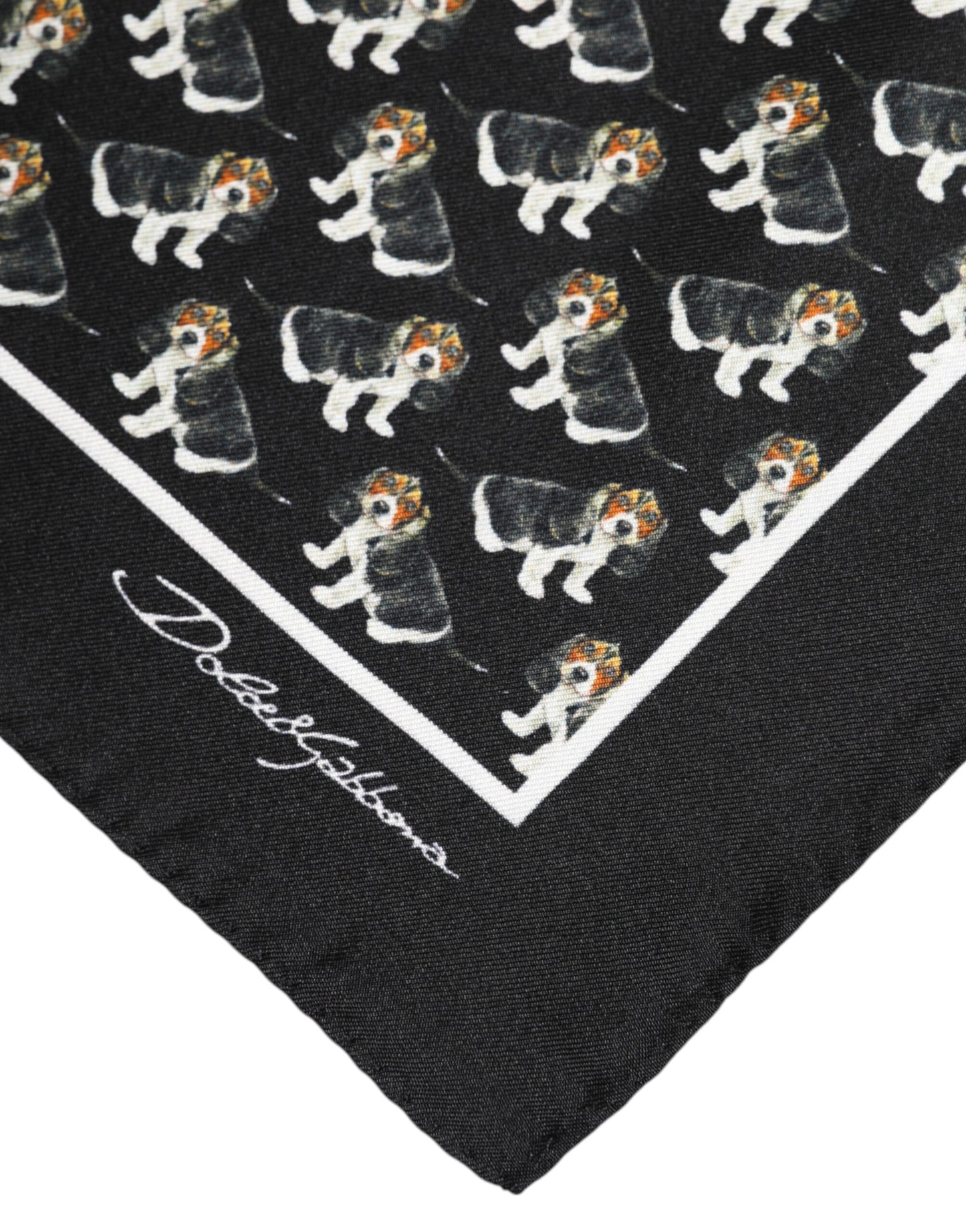 Black Dog Print Silk Square Foulard Scarf