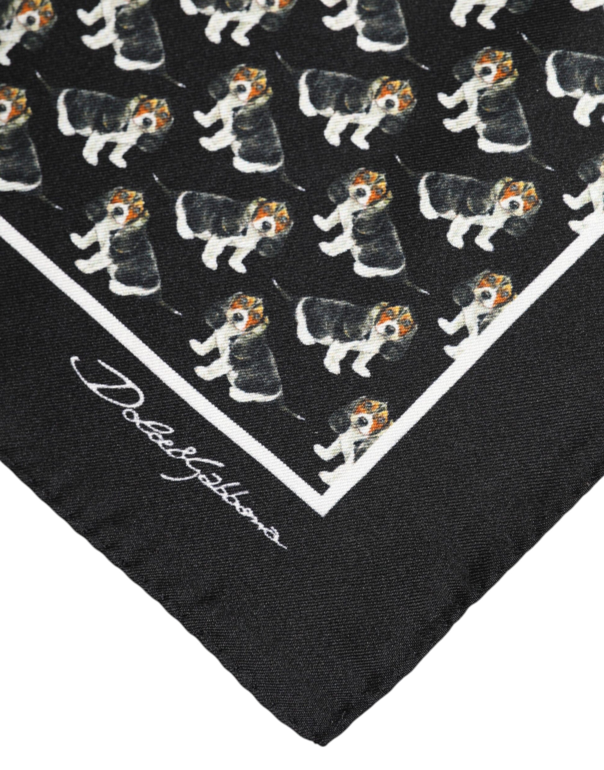 Black Dog Print Silk Square Foulard Scarf
