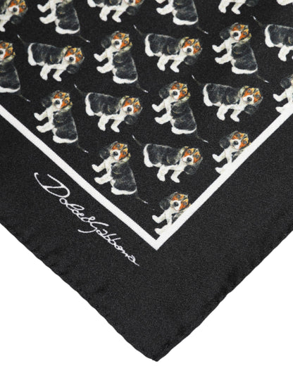 Black Dog Print Silk Square Foulard Scarf