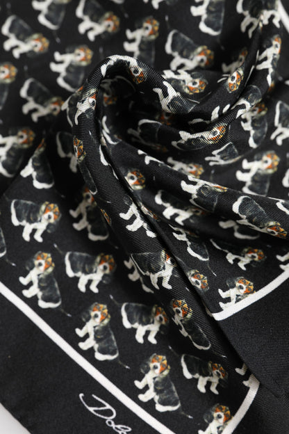 Black Dog Print Silk Square Foulard Scarf