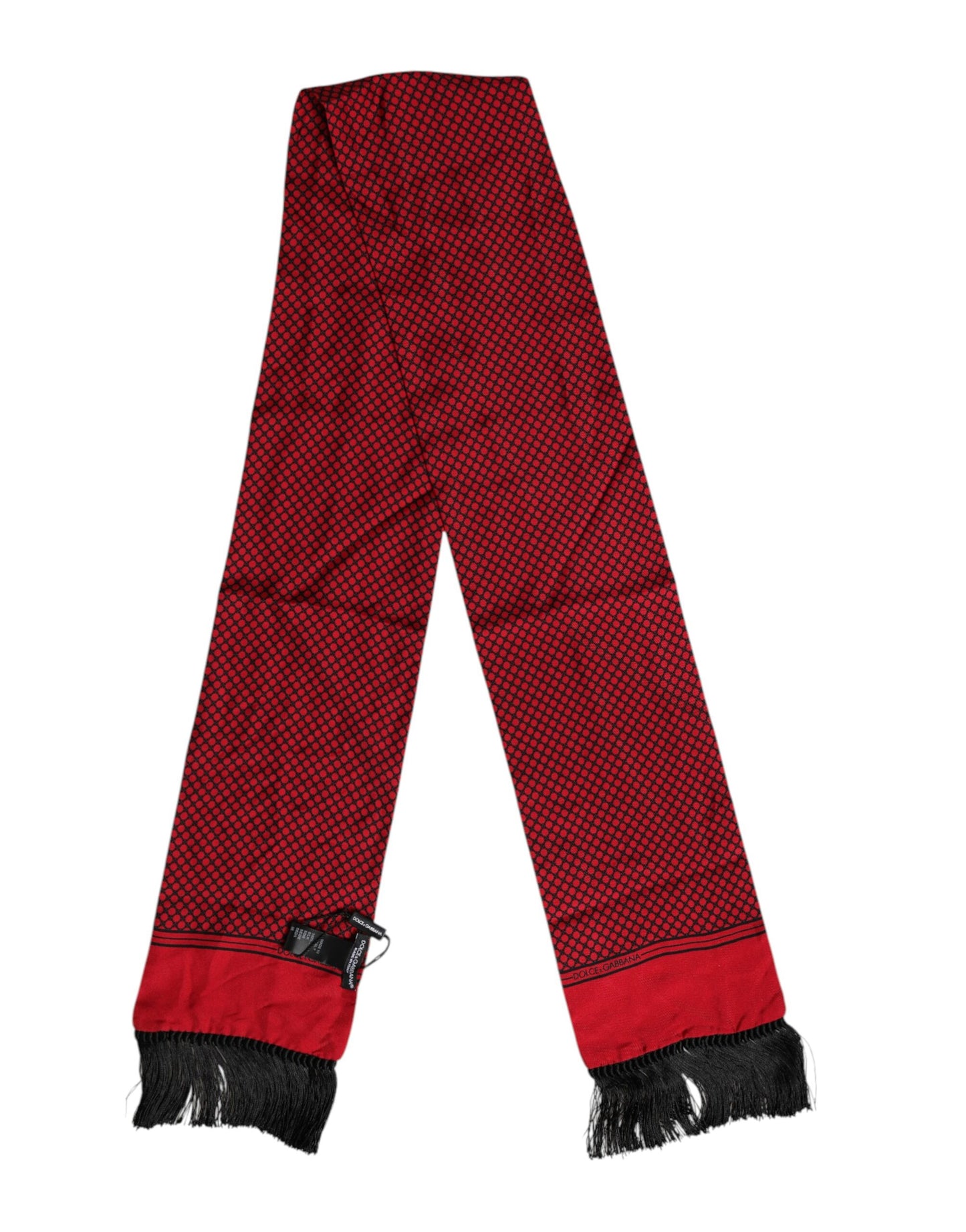 Red Dotted Silk Fringes Men Foulard Scarf