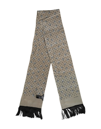 Gray Skulls Silk Fringes Men Foulard Scarf