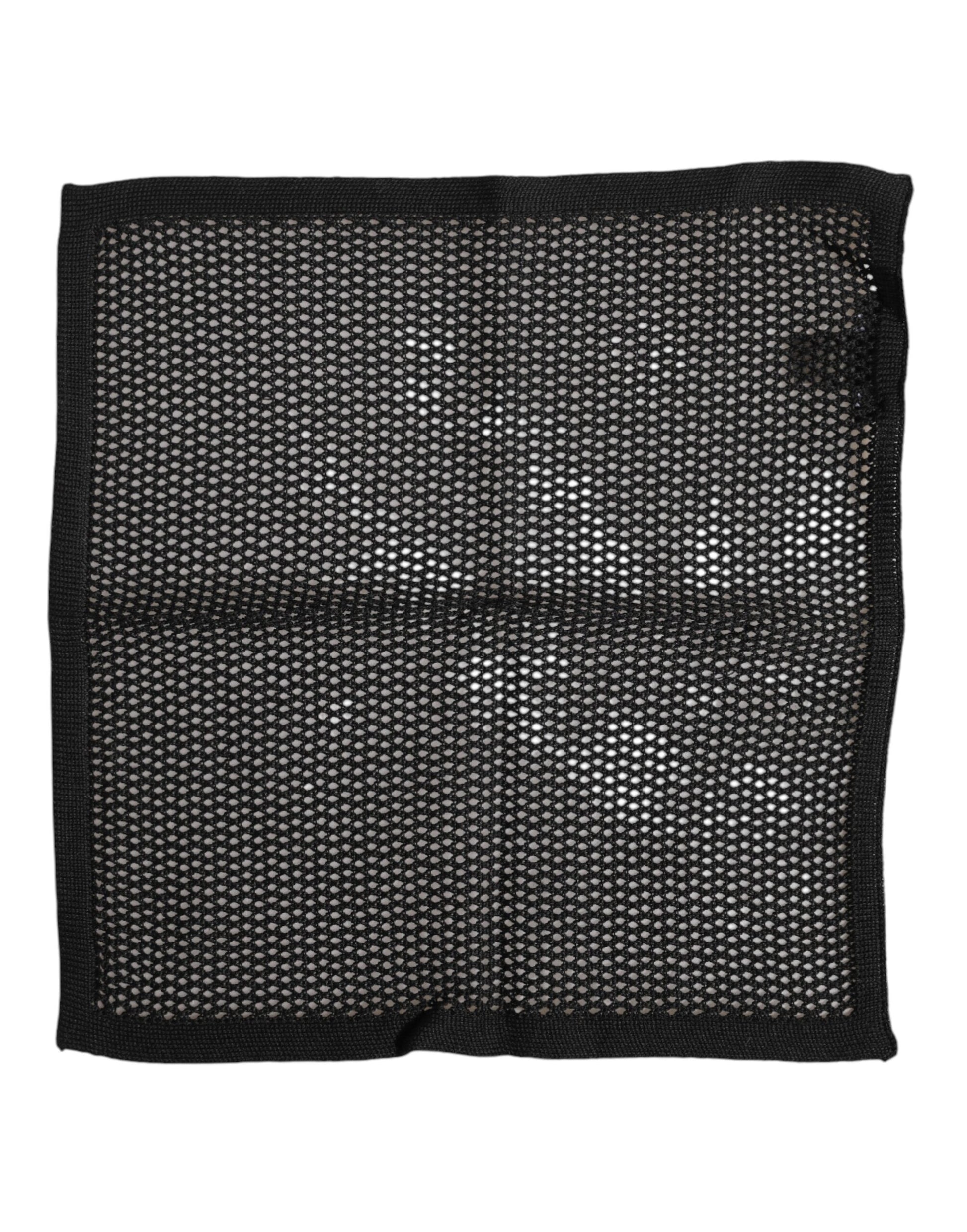 Black Patterned Cotton Square Foulard Scarf