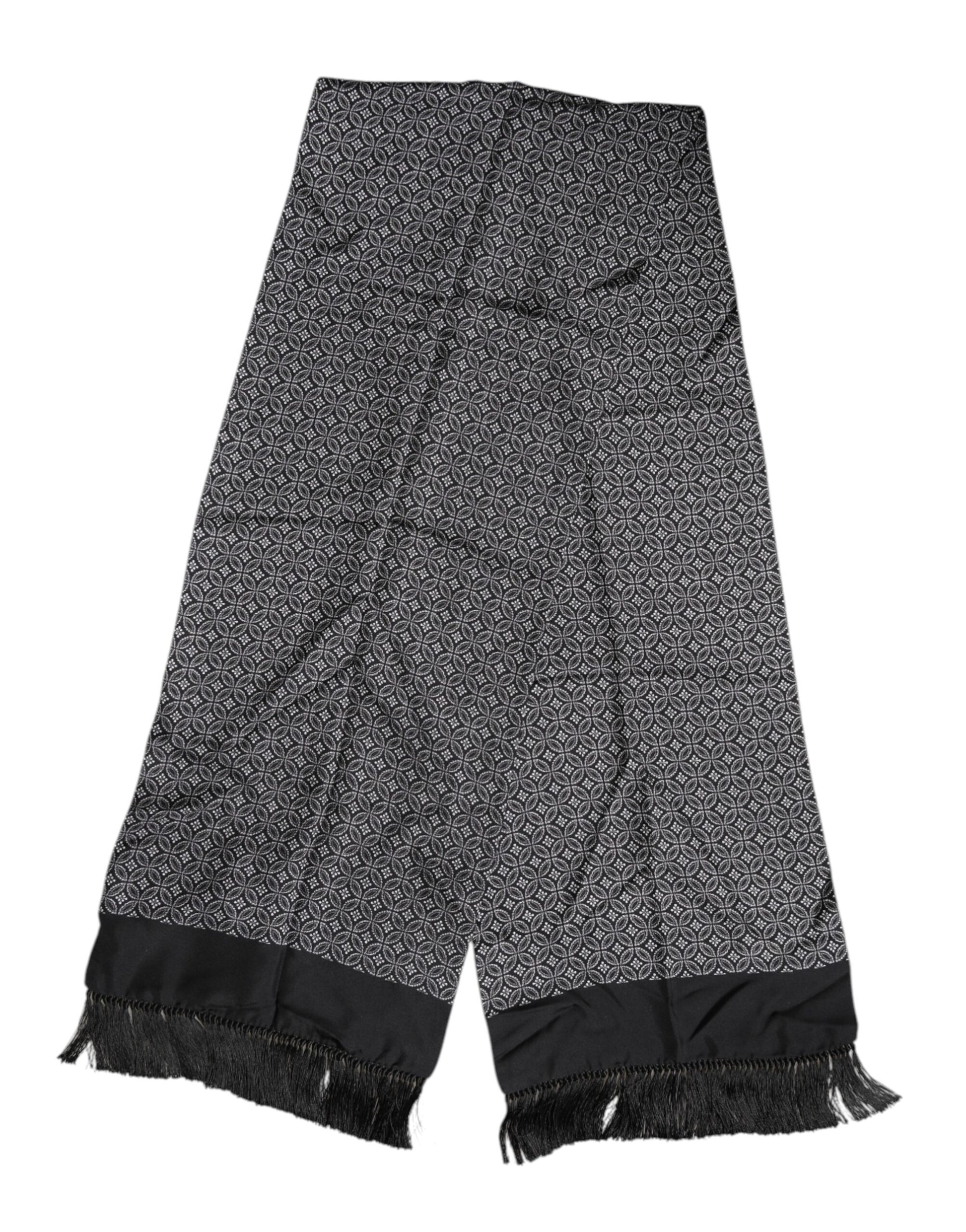 Black Patterned Fringes Men Foulard Scarf