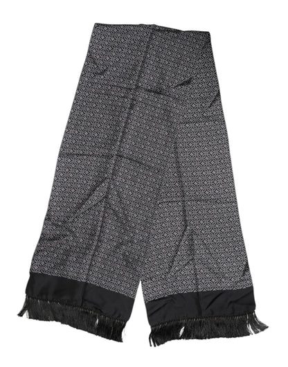 Black Patterned Fringes Men Foulard Scarf