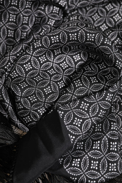 Black Patterned Fringes Men Foulard Scarf