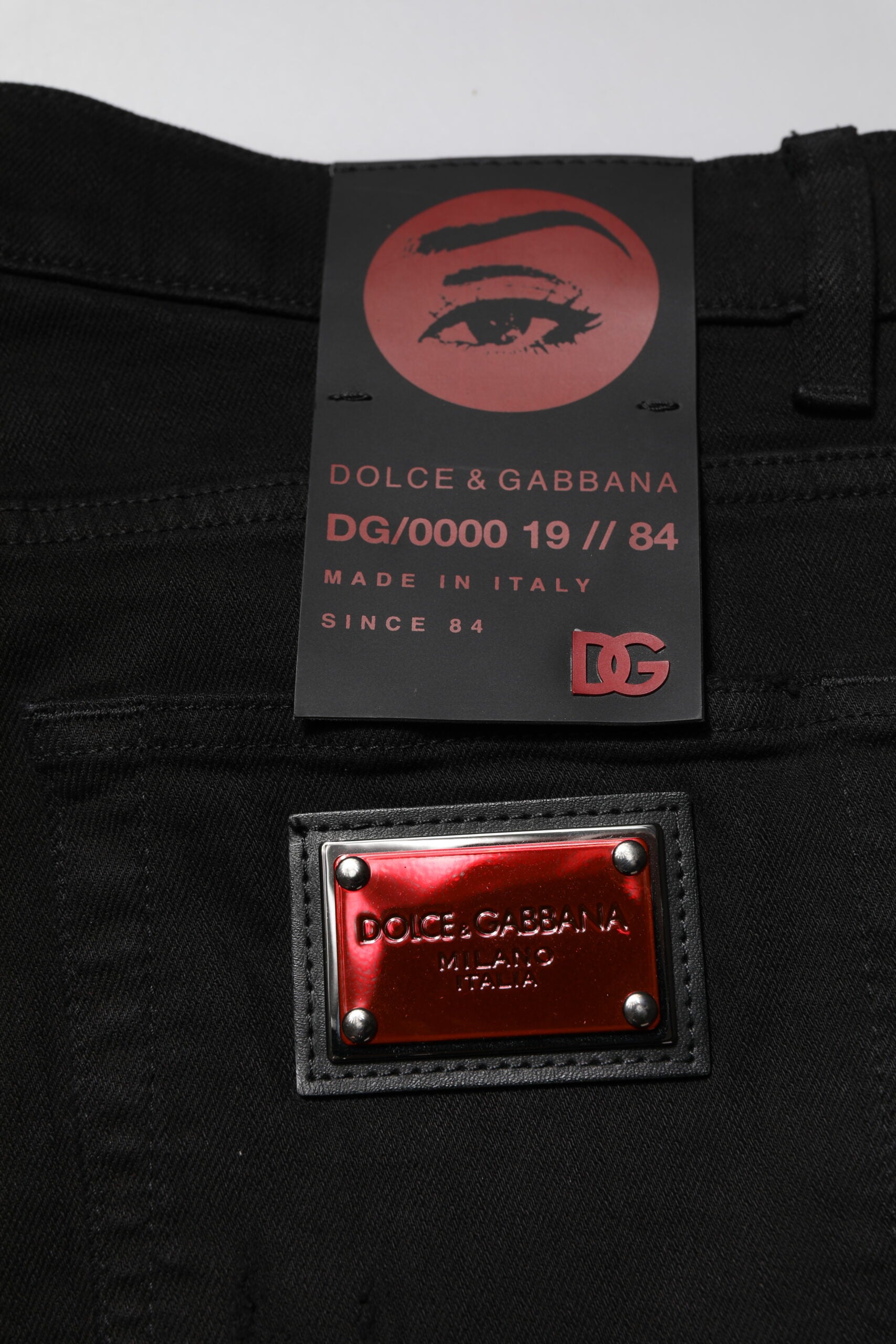 Black Cotton Logo Plaque Slim Denim Jeans