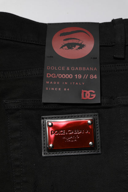 Black Cotton Logo Plaque Slim Denim Jeans