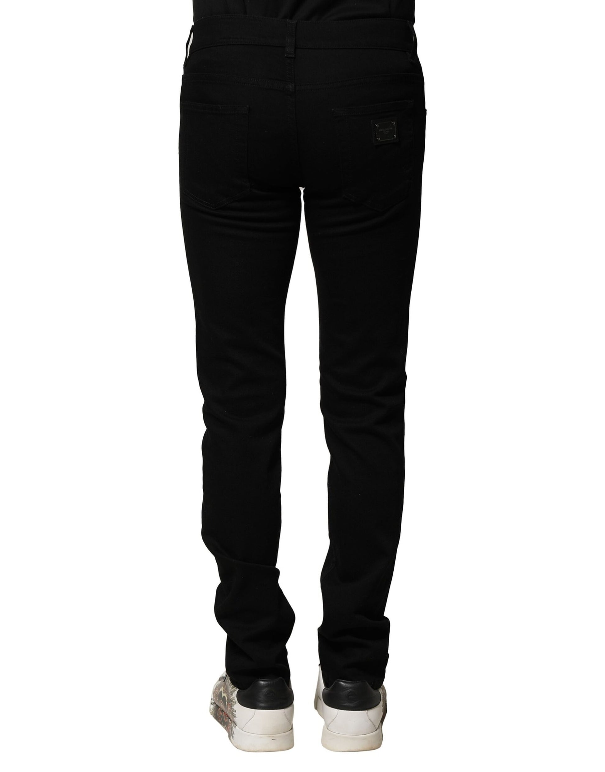 Black Cotton Embroidery Slim Fit Denim Jeans