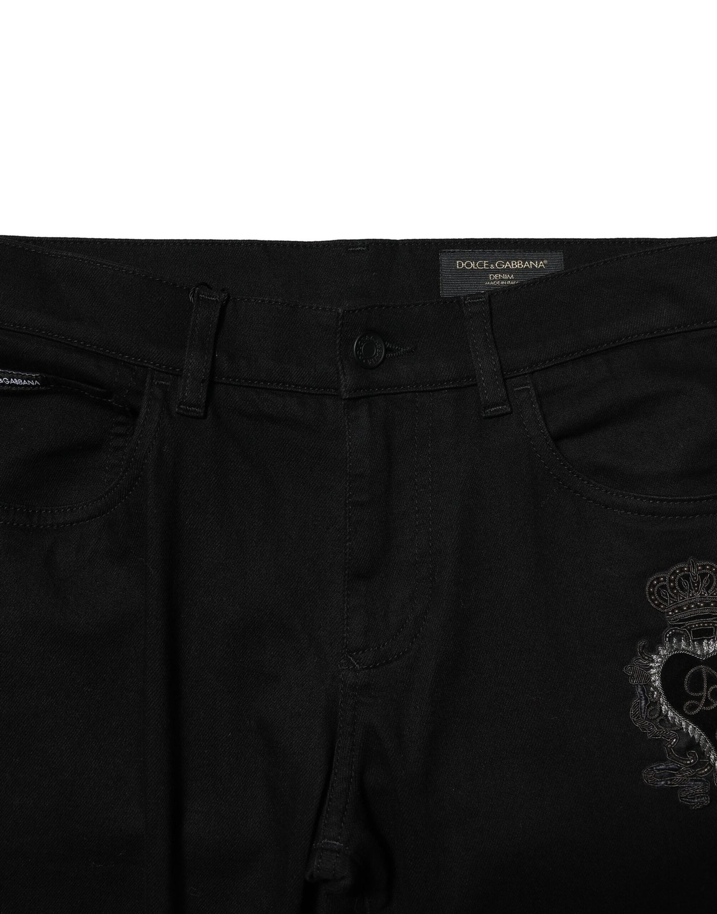 Black Cotton Embroidery Slim Fit Denim Jeans