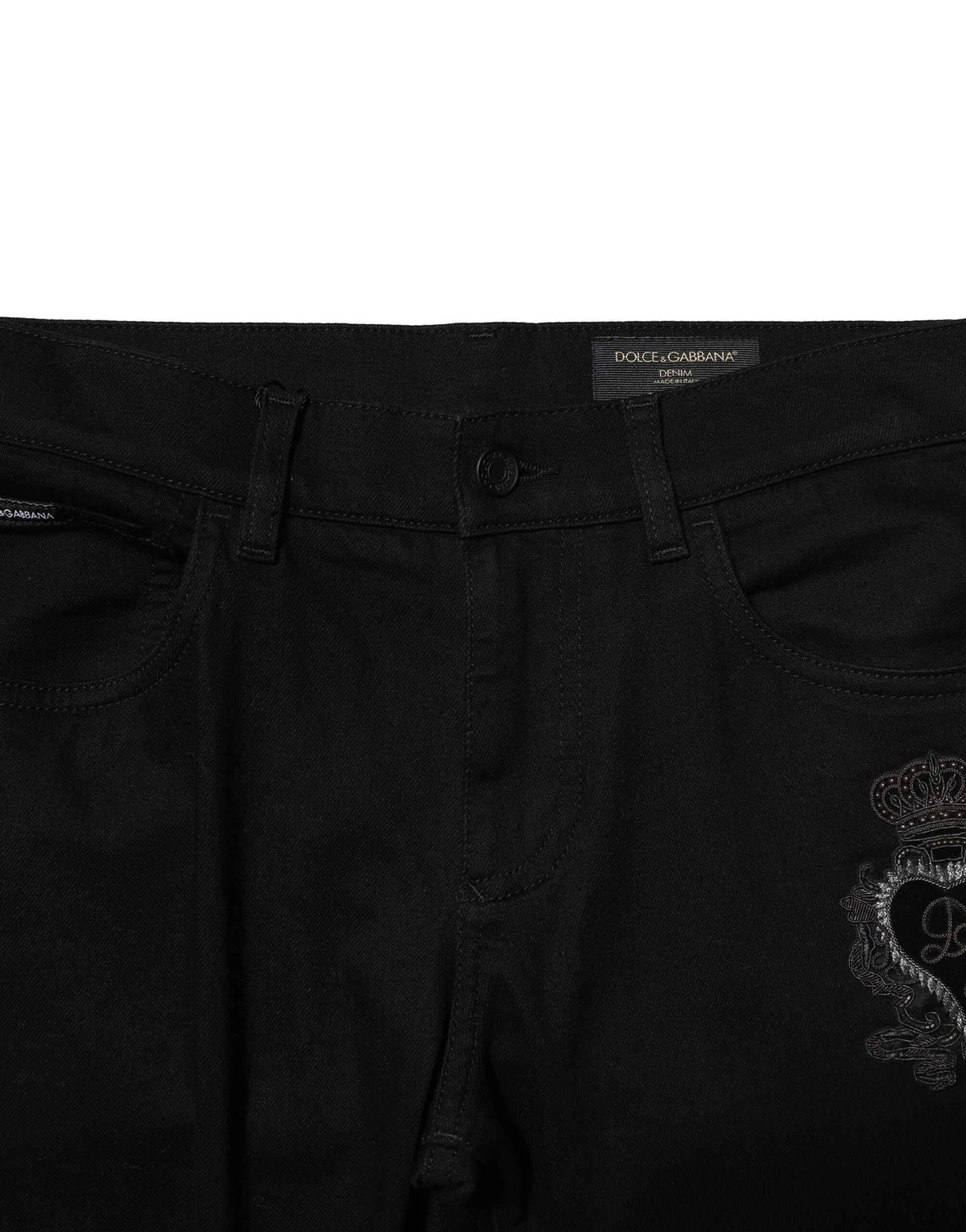 Black Cotton Embroidery Slim Fit Denim Jeans
