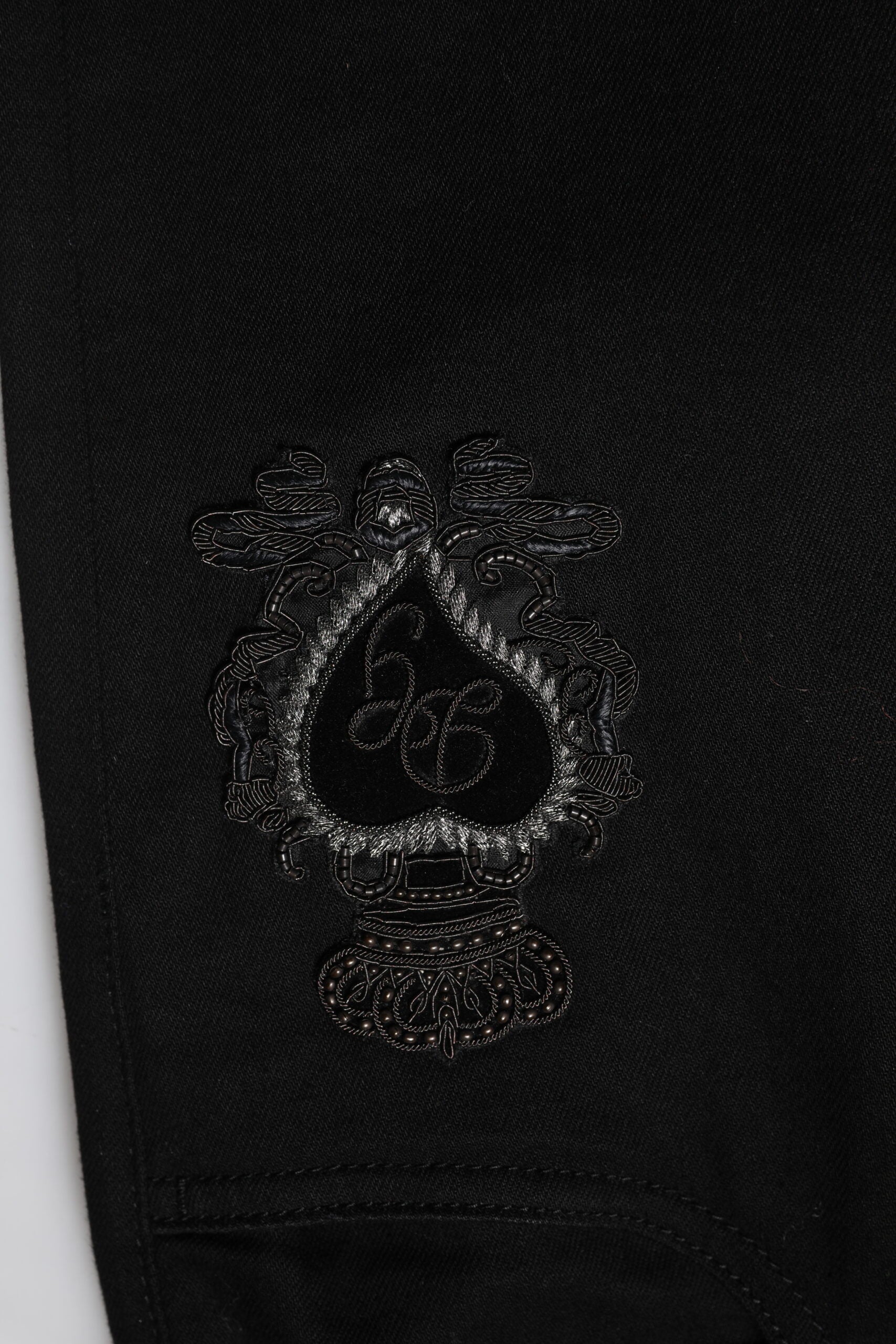 Black Cotton Embroidery Slim Fit Denim Jeans