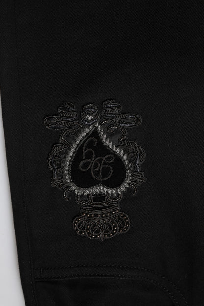 Black Cotton Embroidery Slim Fit Denim Jeans