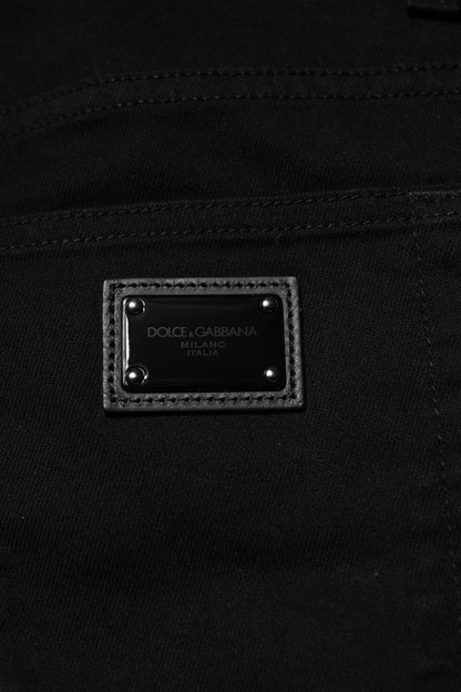 Black Cotton Embroidery Slim Fit Denim Jeans