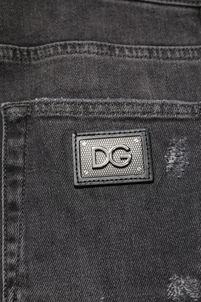 Black Washed Tattered Slim Fit Denim Jeans
