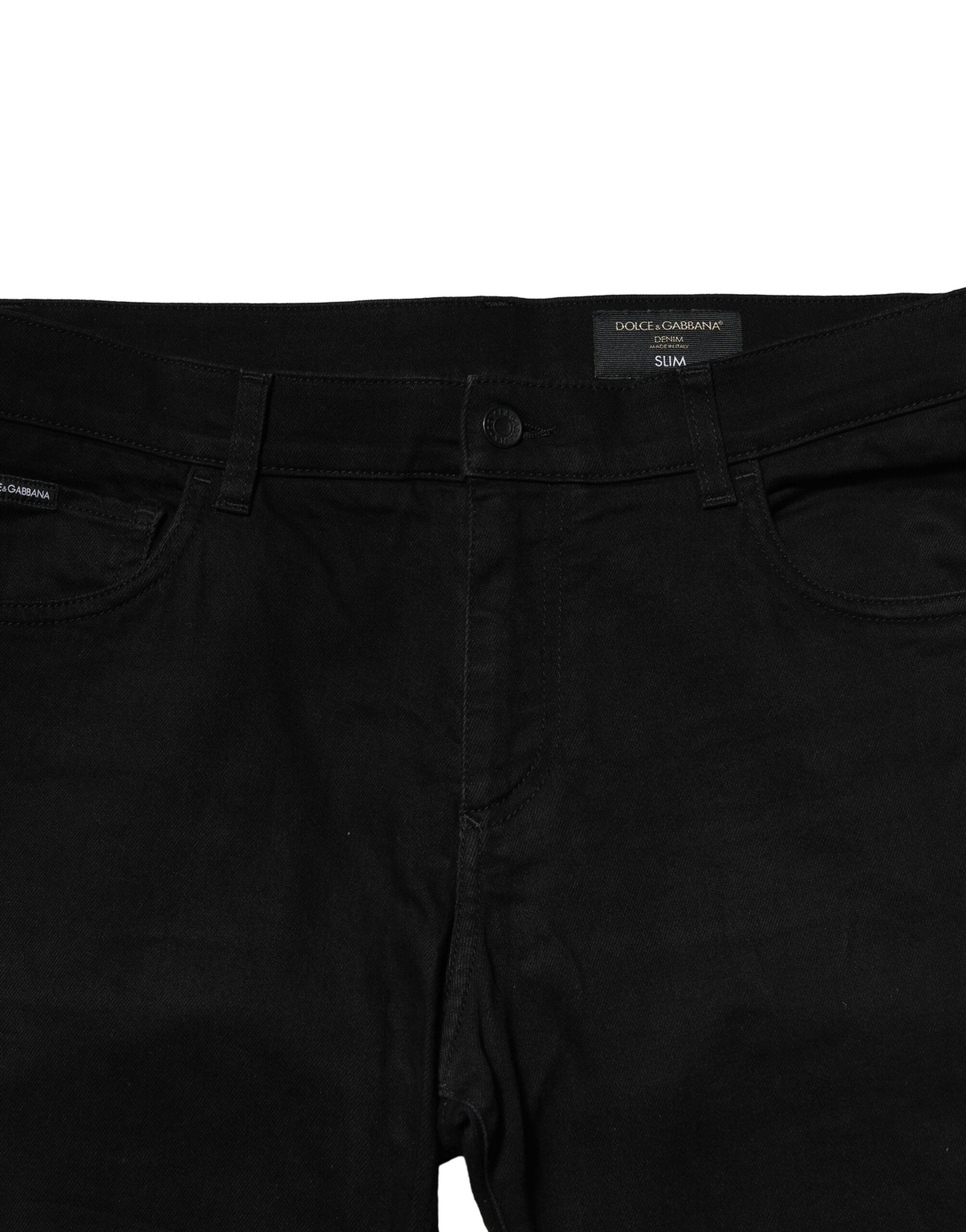 Black Cotton Tattered Slim Fit Men Denim Jeans
