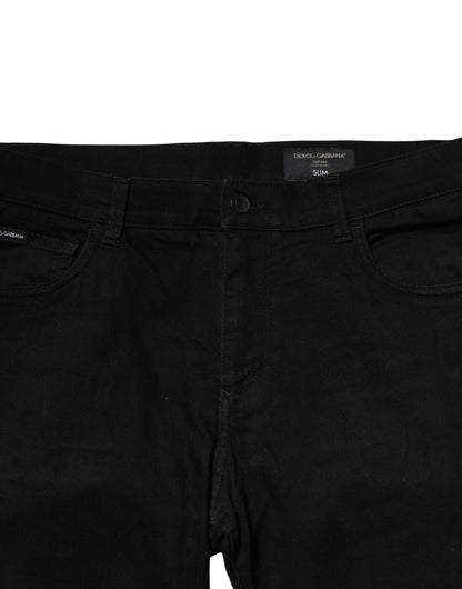 Black Cotton Tattered Slim Fit Men Denim Jeans