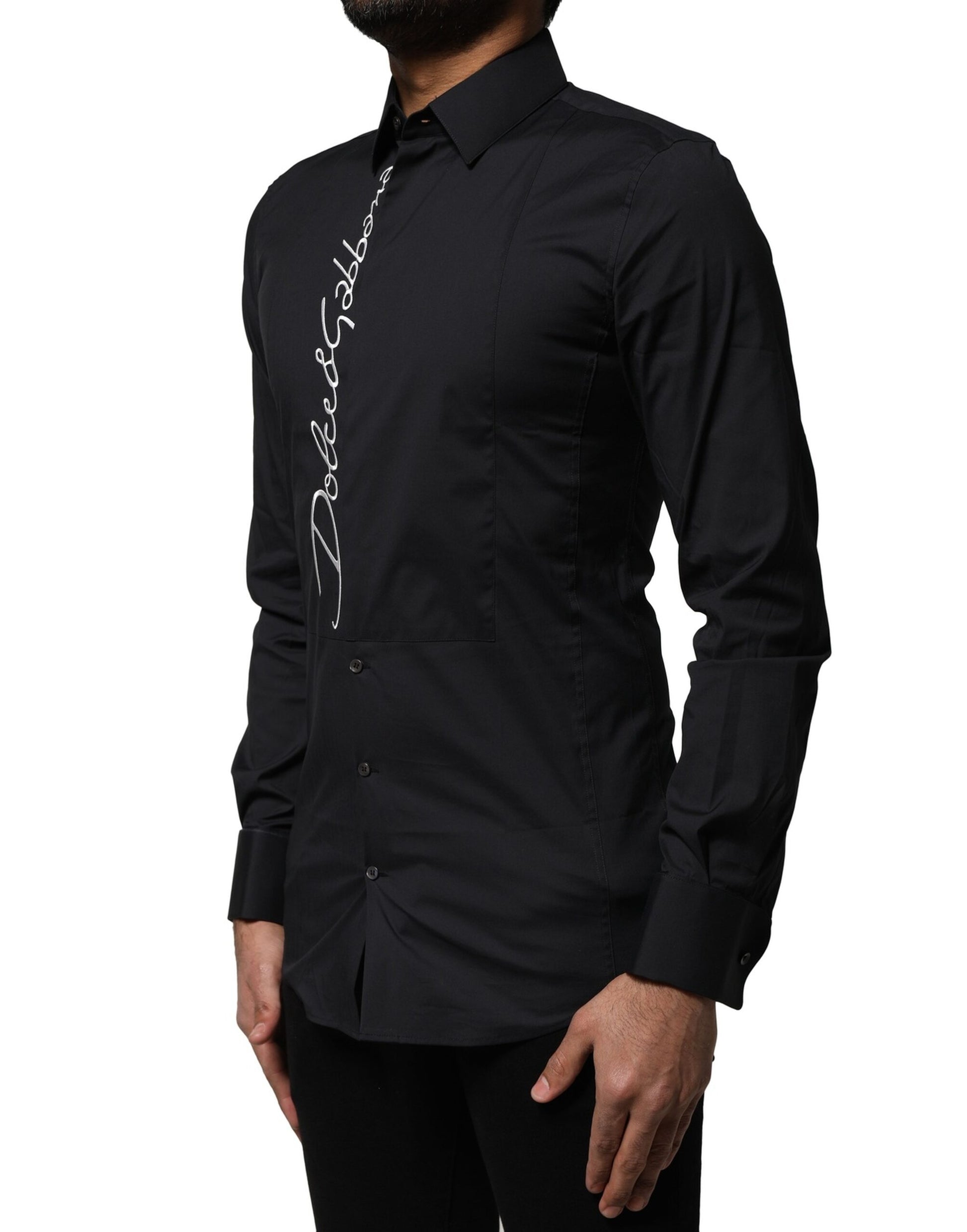 Black Cotton SICILIA Logo Men Dress Shirt