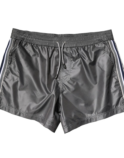 Gray Polyester Mid Waist Casual Bermuda Shorts