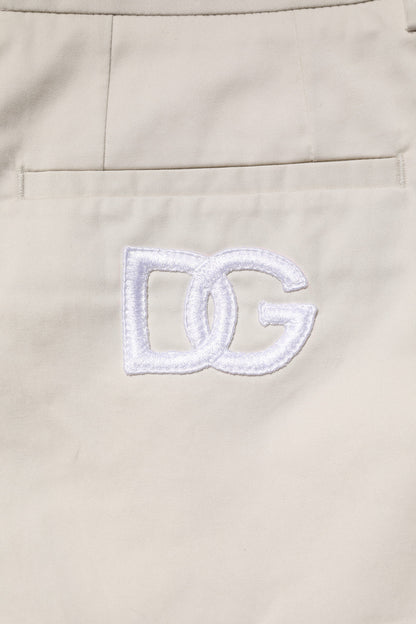 Beige Cotton Stretch Mid Waist Bermuda Shorts