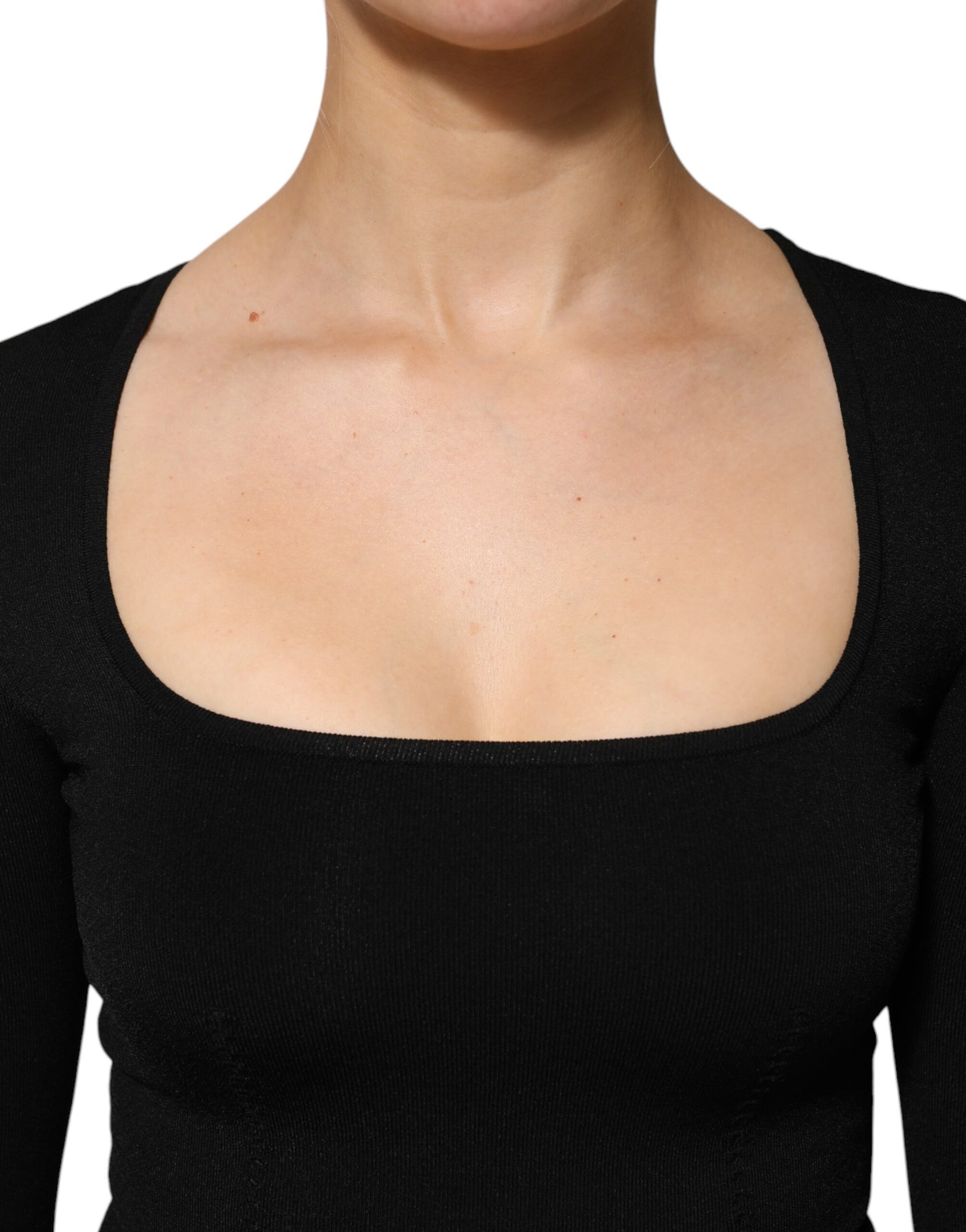 Black Square Neck Long Sleeves Pullover Top