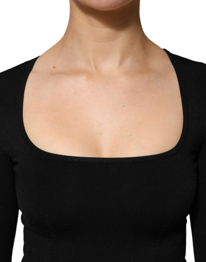 Black Square Neck Long Sleeves Pullover Top