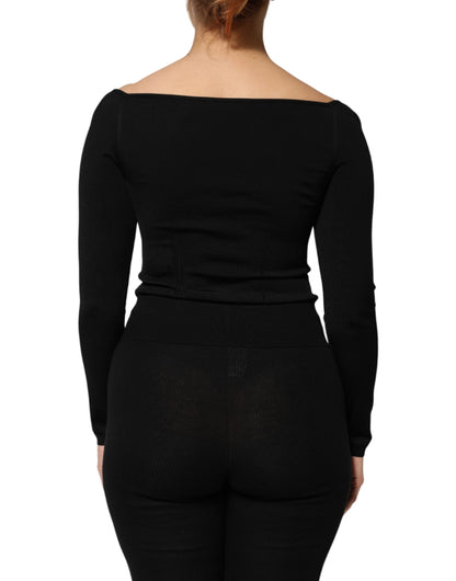 Black Viscose Long Sleeve Pullover Blouse Top