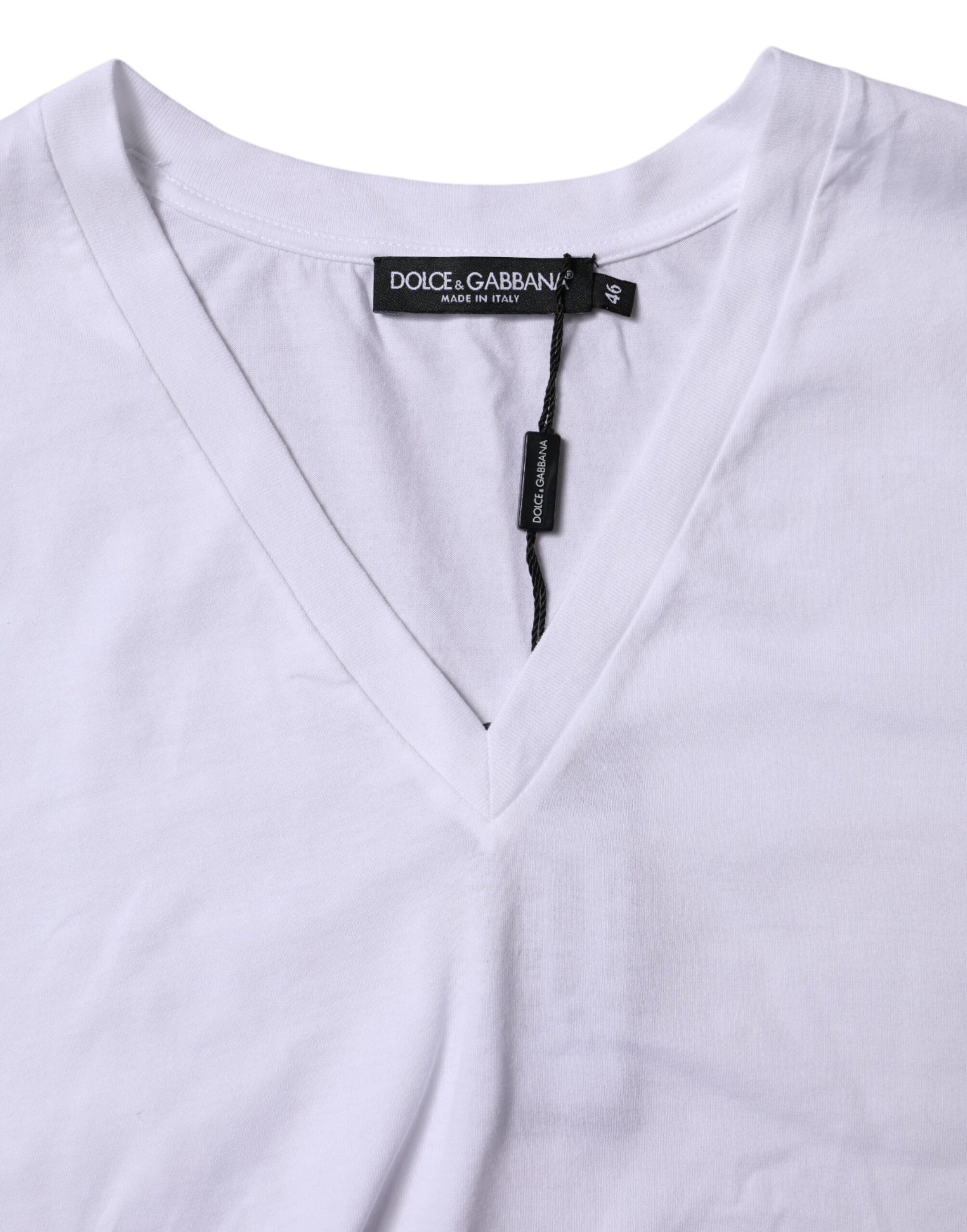 White Cotton Short Sleeves V-neck T-shirt
