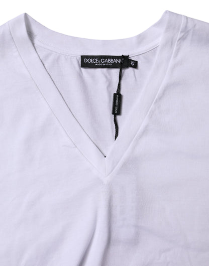 White Cotton Short Sleeves V-neck T-shirt