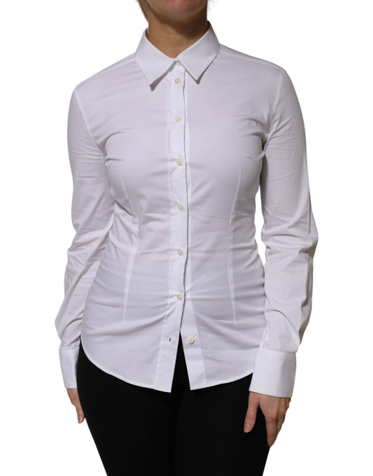 White Cotton Collared Long Sleeves Shirt Top