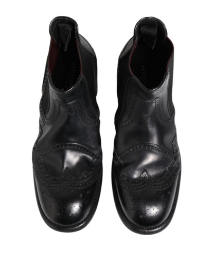 Black Leather Ankle Boots Slip On Shoes