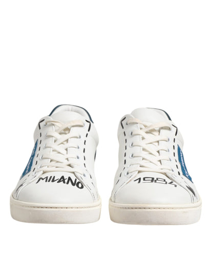 White Leather Printed Low Top Sneakers Shoes