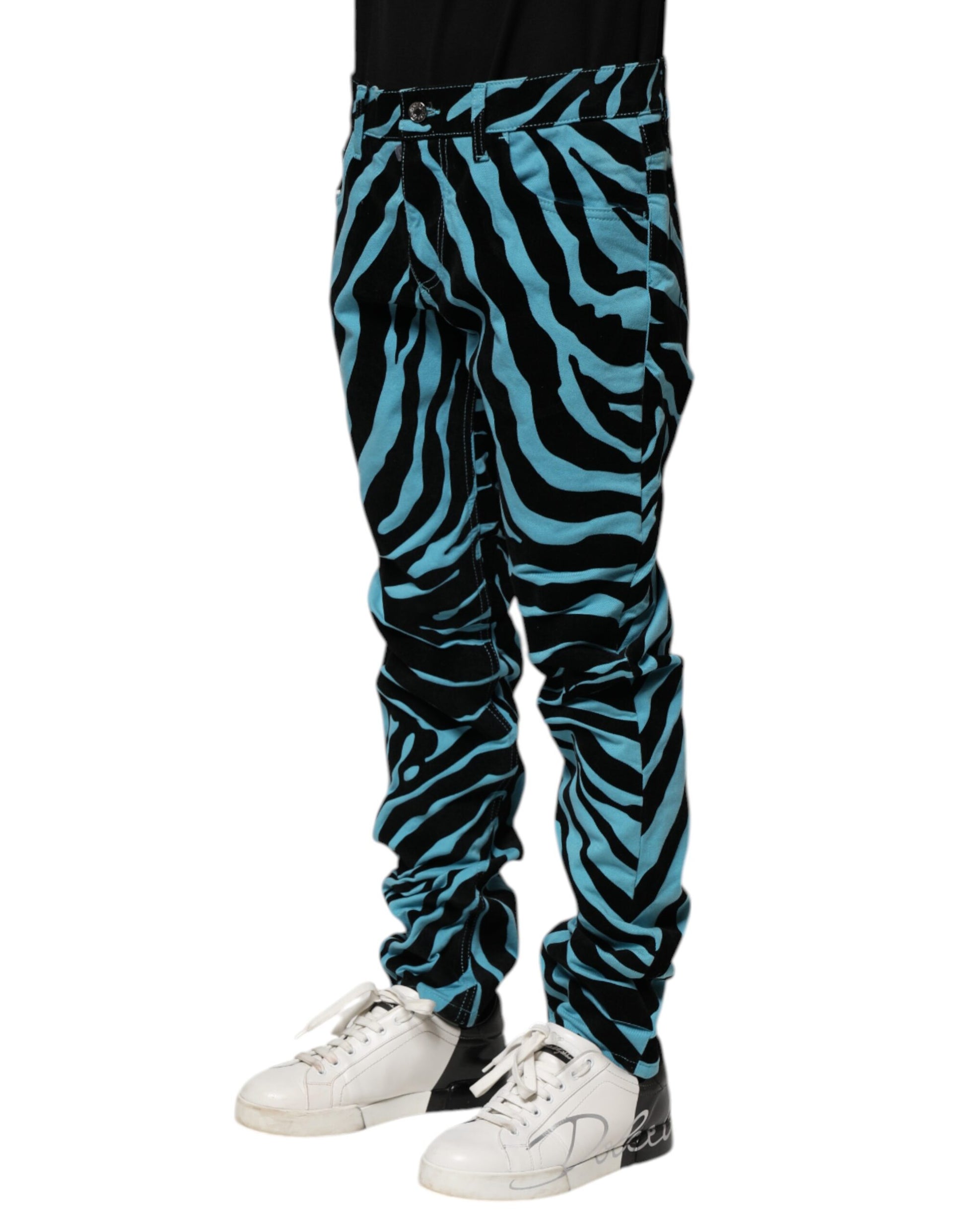 Blue Black Stripes Skinny Denim Jeans