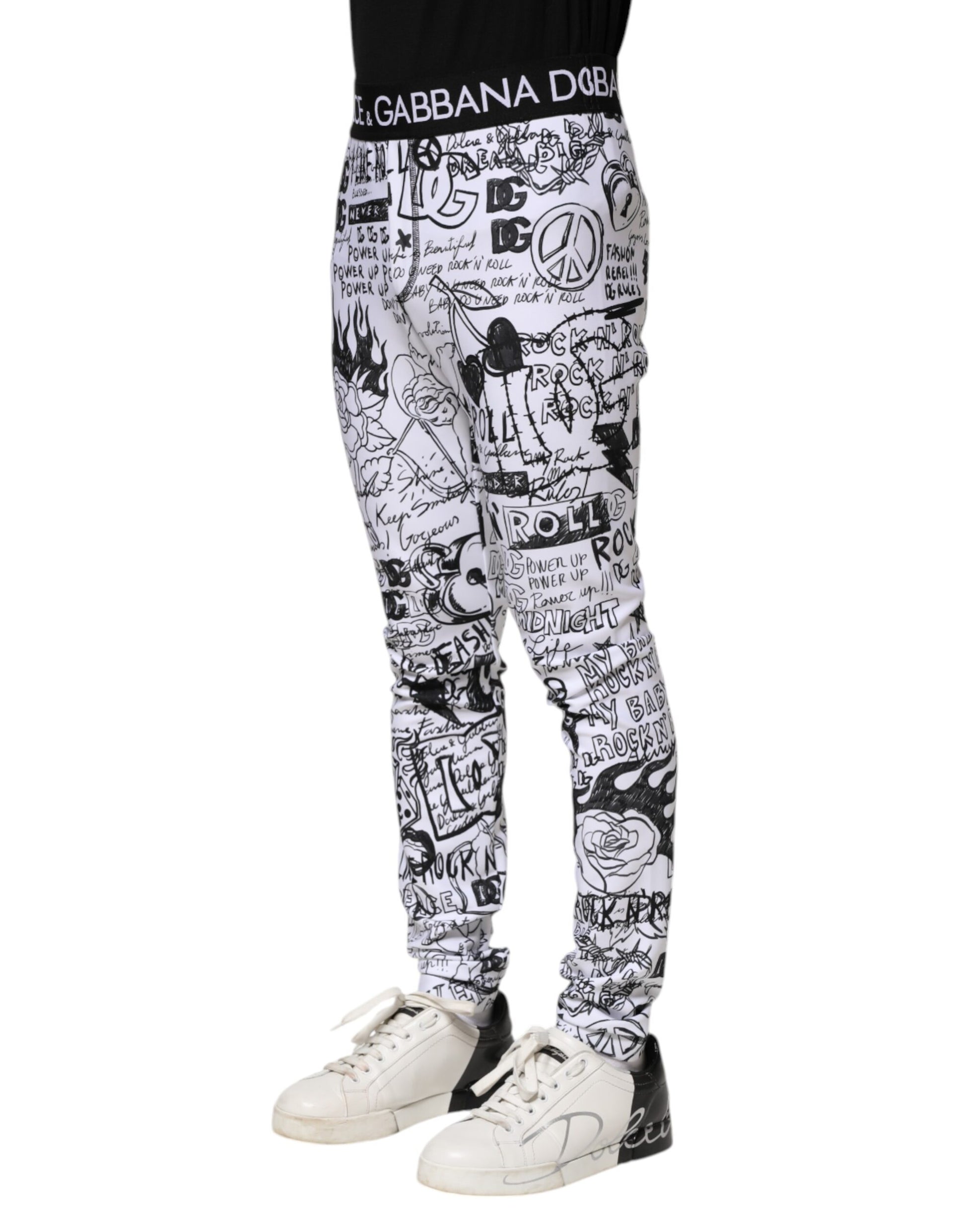 White Graffiti Skinny Men Jogger Pants