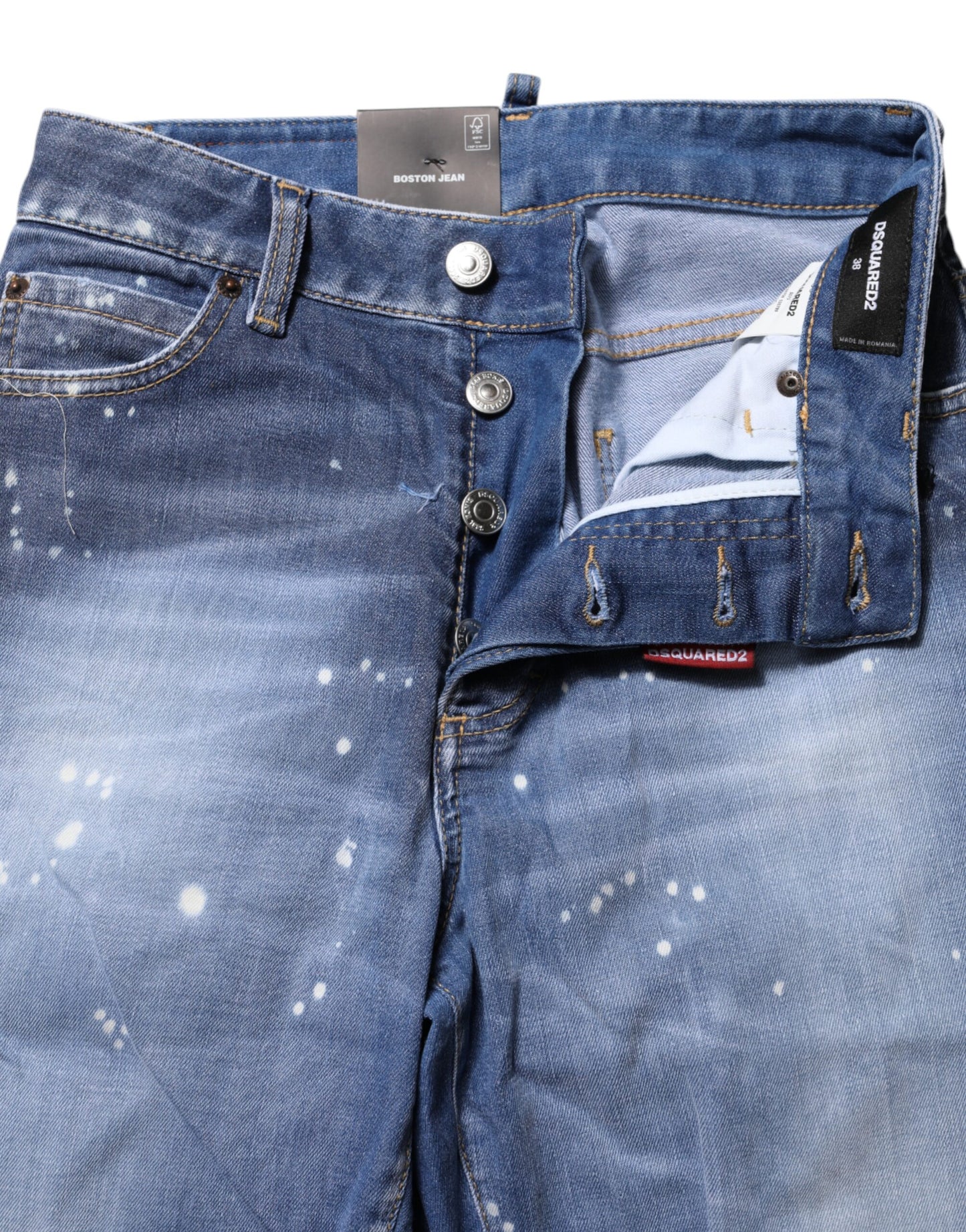 Blue Washed Cotton Mid Waist Straight Jeans