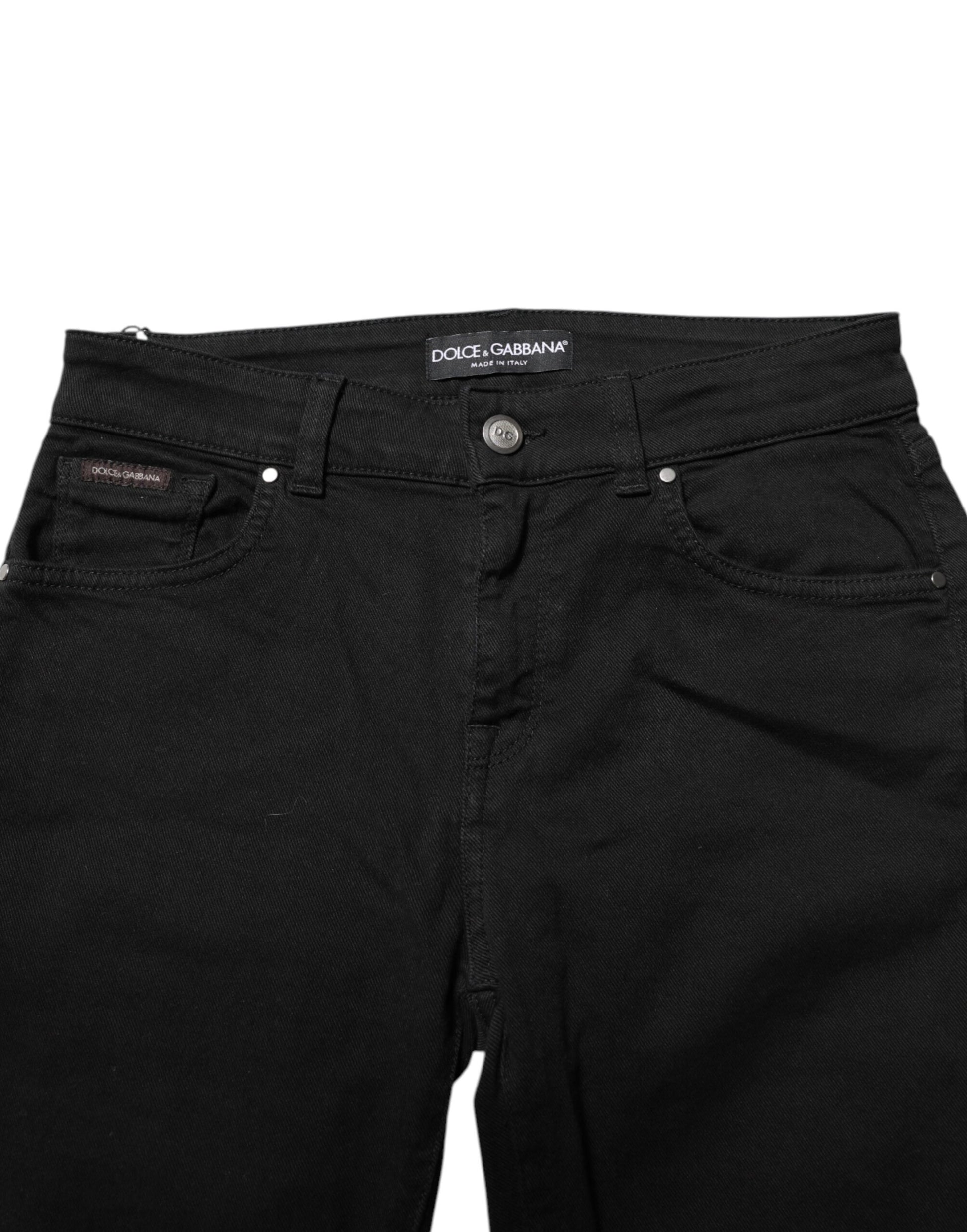 Black Cotton Skinny Mid Waisted Denim Jeans
