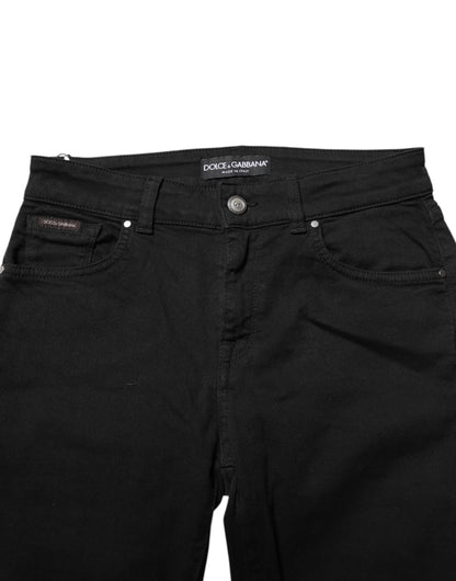Black Cotton Skinny Mid Waisted Denim Jeans