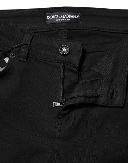 Black Cotton Skinny Mid Waisted Denim Jeans