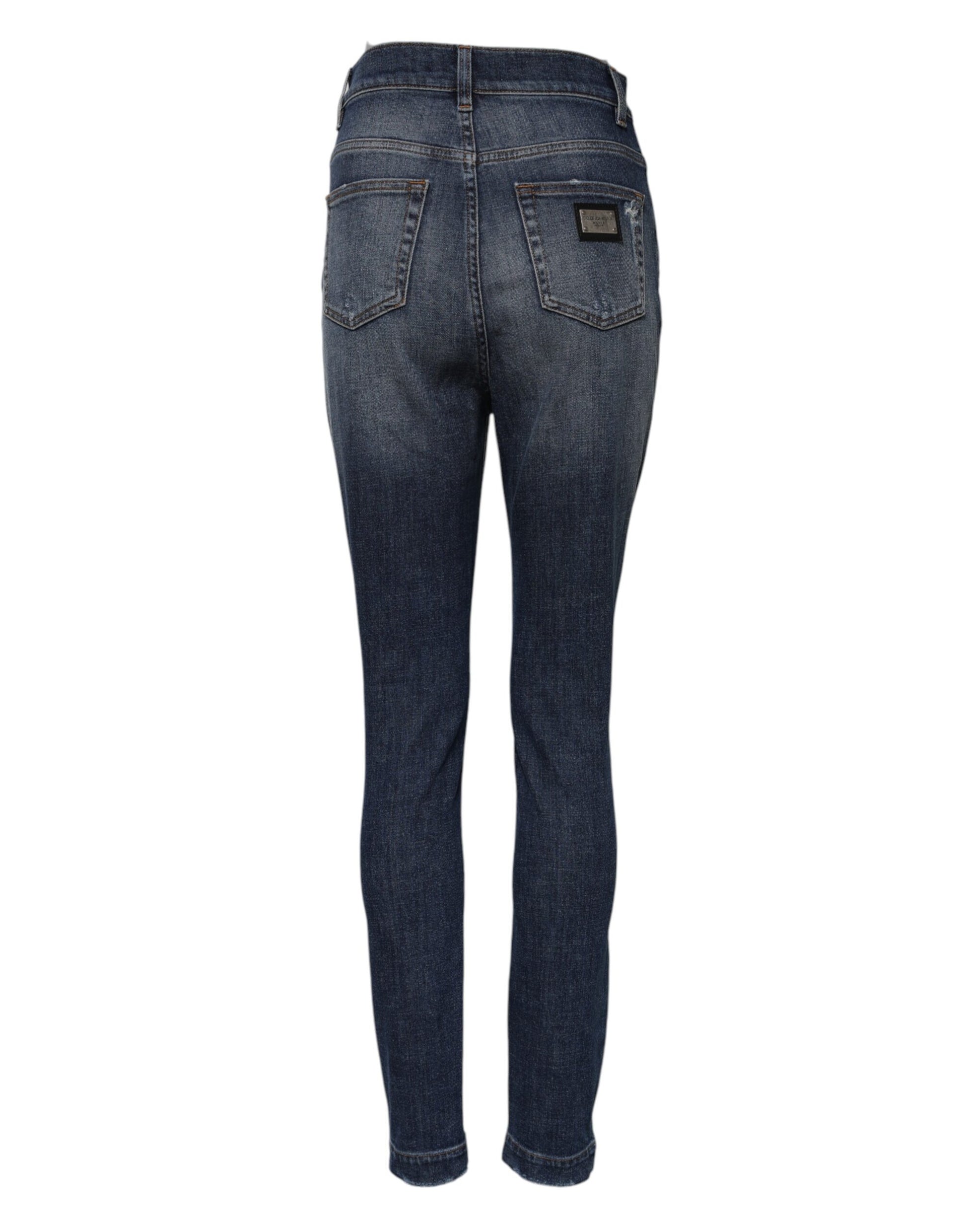 Blue Washed Cotton High Waisted Denim Jeans