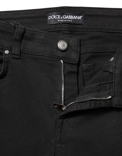 Black Cotton Skinny Mid Waisted Denim Jeans