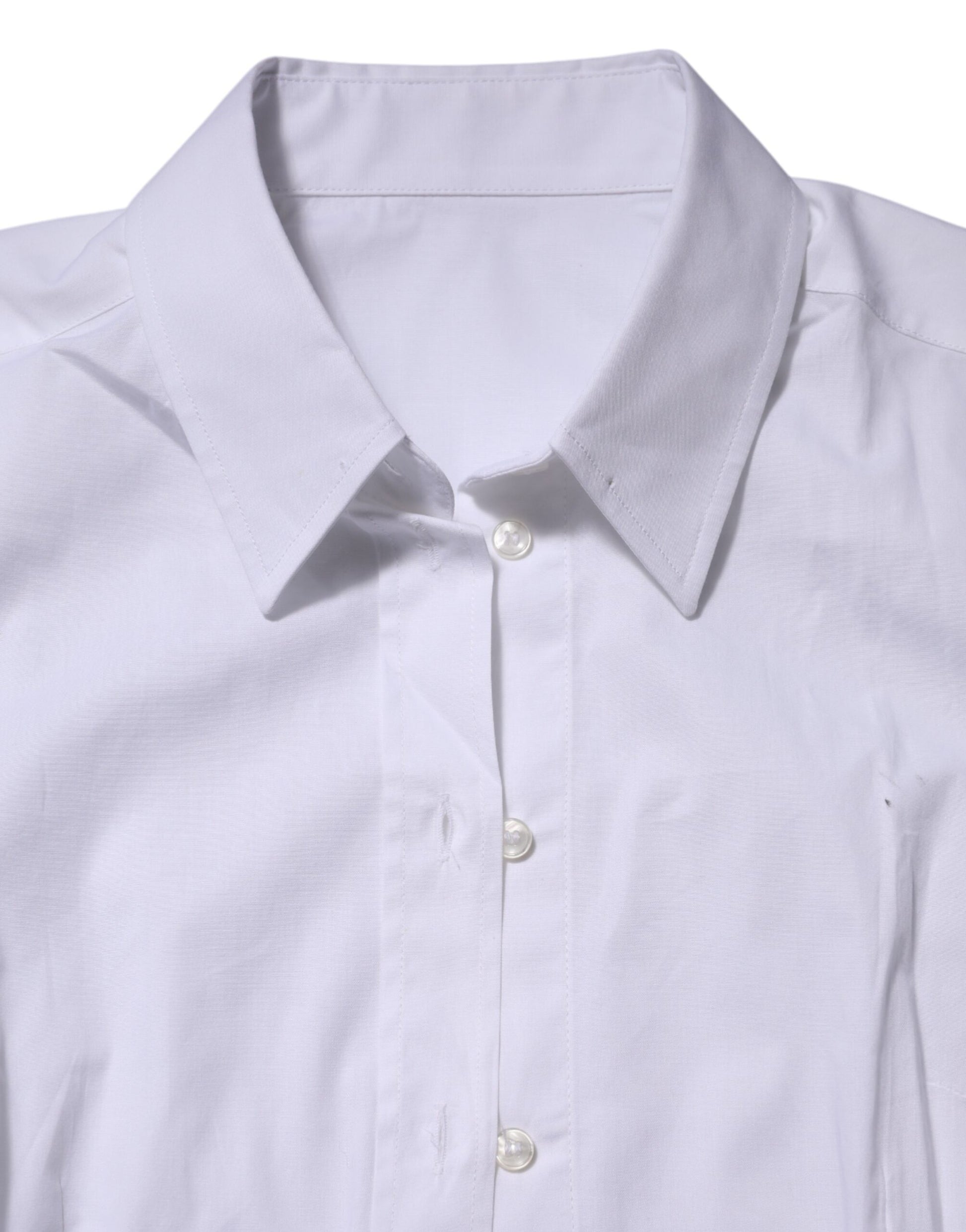 White Cotton Collared Long Sleeves Top Shirt